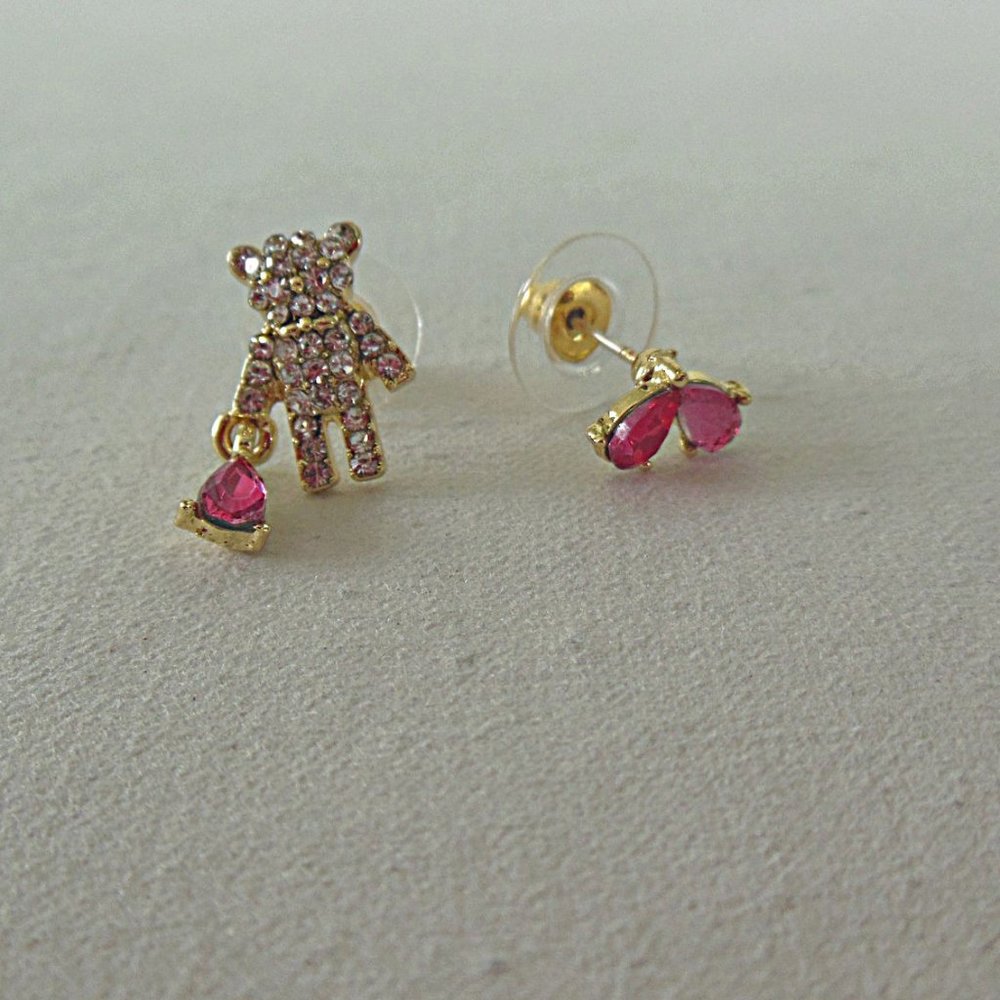 Teddy Bear and Flower Petal Earrings